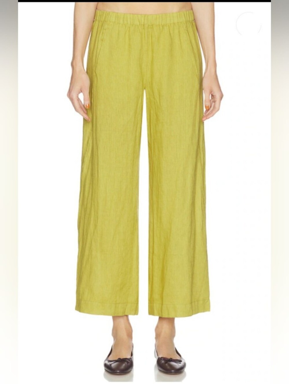 Velvet by Graham & Spencer Lola Woven Linen Wide Leg Pants on Citron M